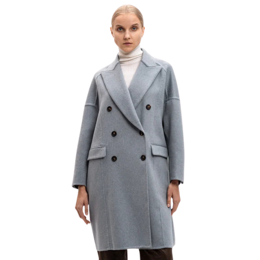 Manteau finition main Beaver croisé cachemire bleu ornement Monile