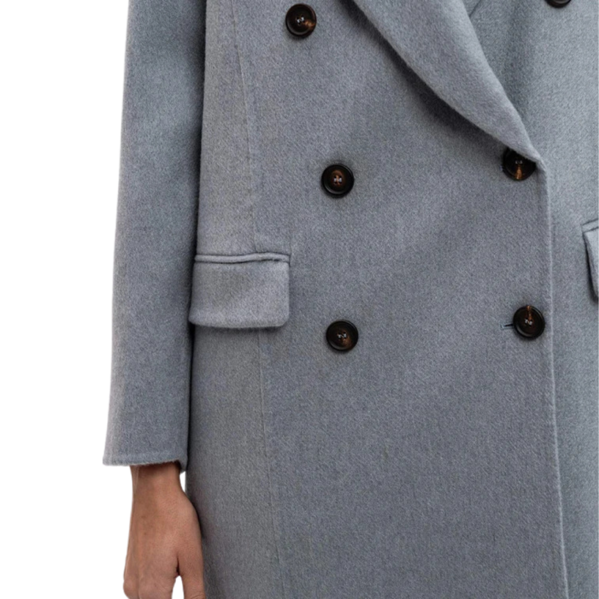 Manteau finition main Beaver croisé cachemire bleu ornement Monile