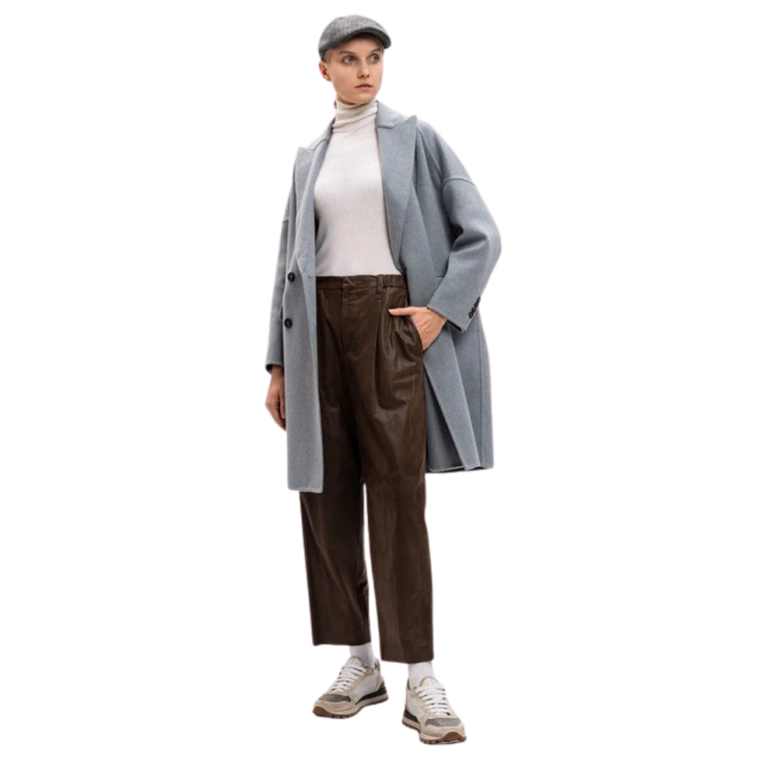 Manteau finition main Beaver croisé cachemire bleu ornement Monile