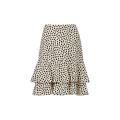 Jupe courte soie écru pois noir volants
