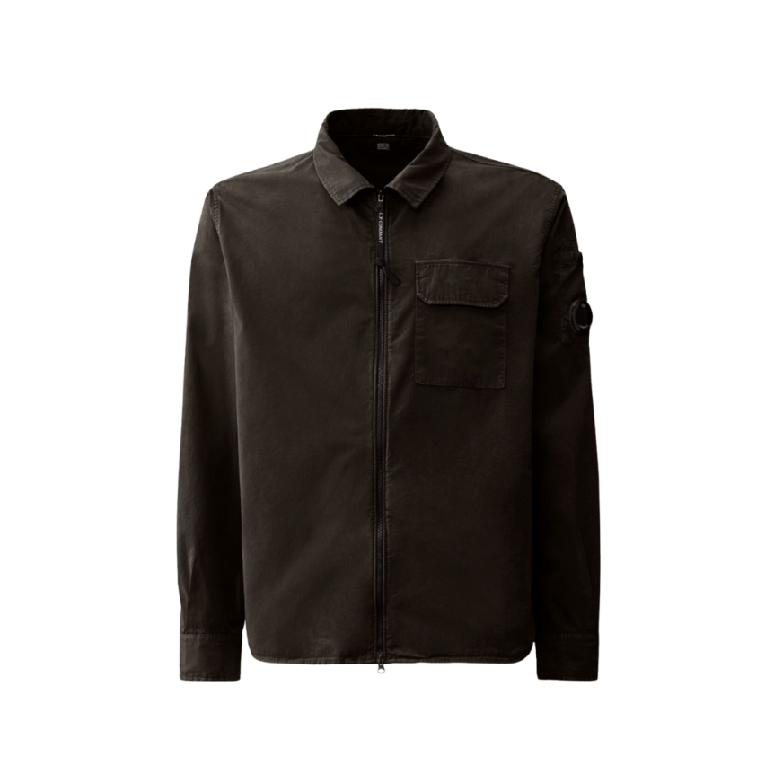 Surchemise CP COMPANY gabardine coton noir zippée poche plaquée lentille