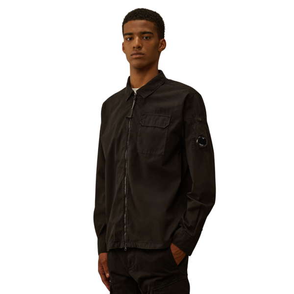 Surchemise CP COMPANY gabardine coton noir zippée poche plaquée lentille