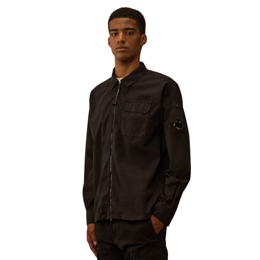 Surchemise CP COMPANY gabardine coton noir zippée poche plaquée lentille