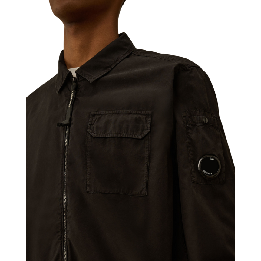 Surchemise CP COMPANY gabardine coton noir zippée poche plaquée lentille