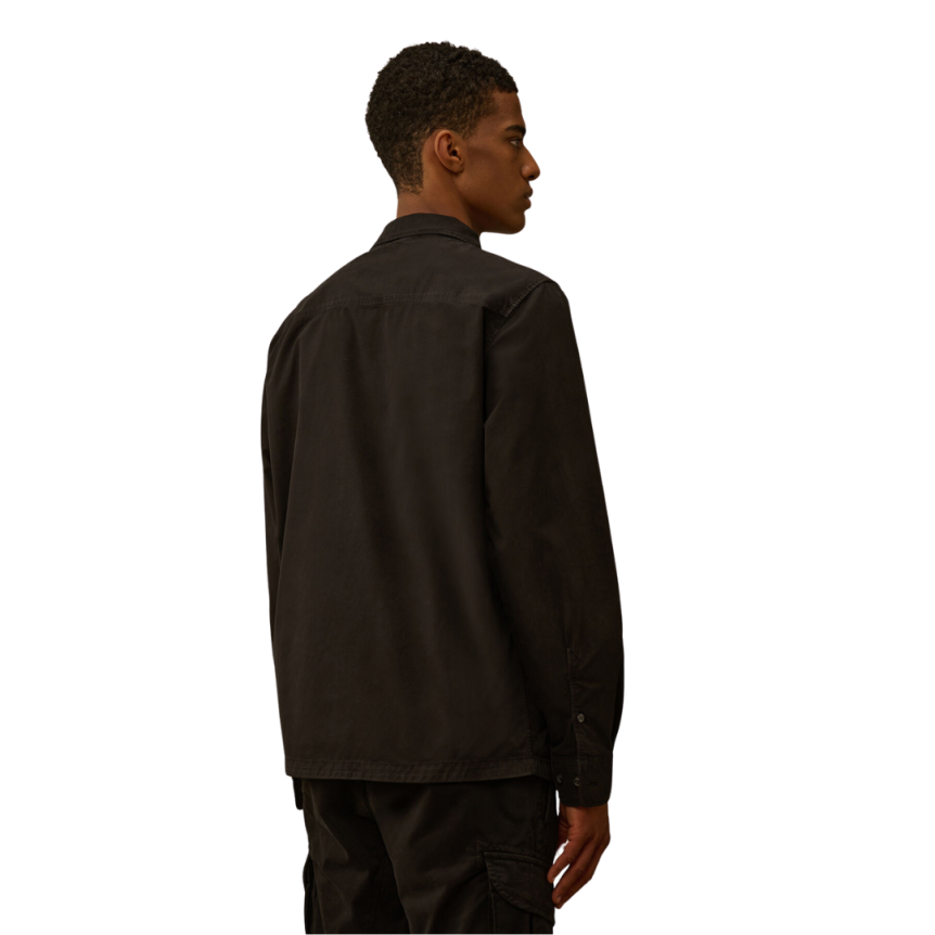 Surchemise CP COMPANY gabardine coton noir zippée poche plaquée lentille