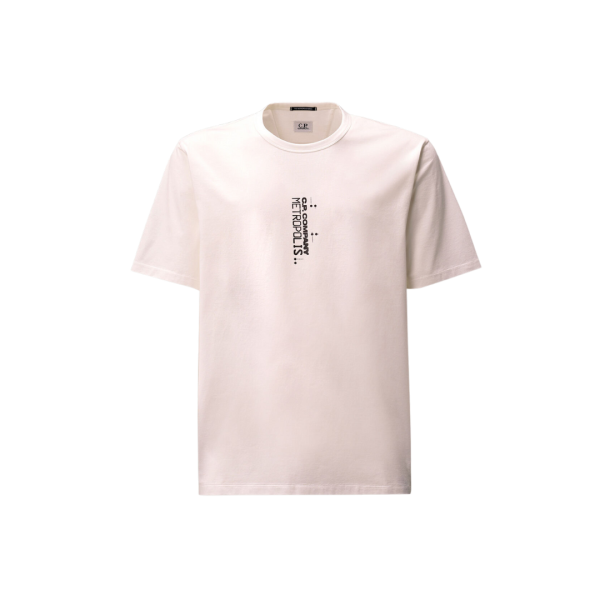 T-shirt col rond CP COMPANY jersey coton blanc imprimé graphique dos Metropolis Collection