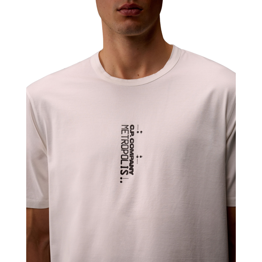 T-shirt col rond CP COMPANY jersey coton blanc imprimé graphique dos Metropolis Collection