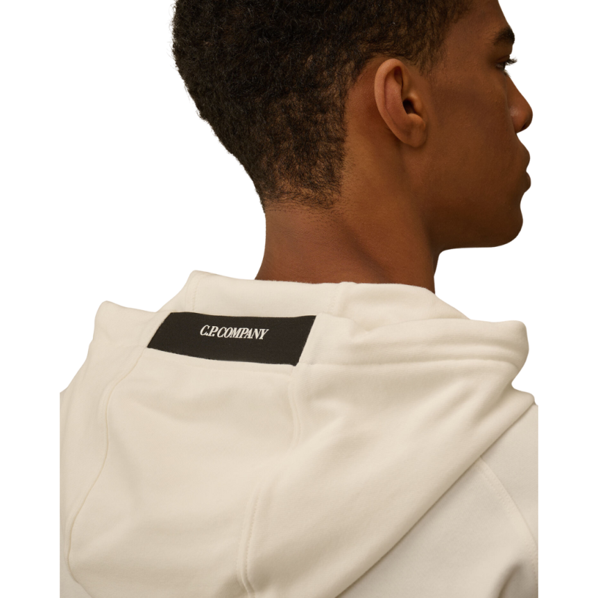 CP COMPANY Sweat-shirt à capuche polaire coton relief diagonal blanc