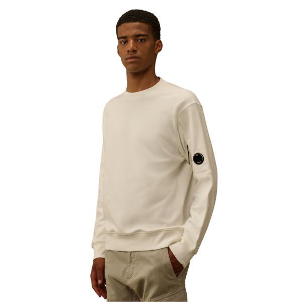 Sweat-shirt CP COMPANY col rond polaire coton diagonal relief blanc