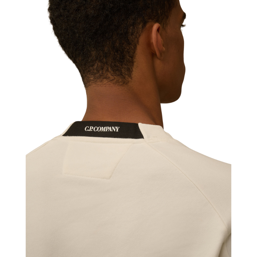 Sweat-shirt CP COMPANY col rond polaire coton diagonal relief blanc
