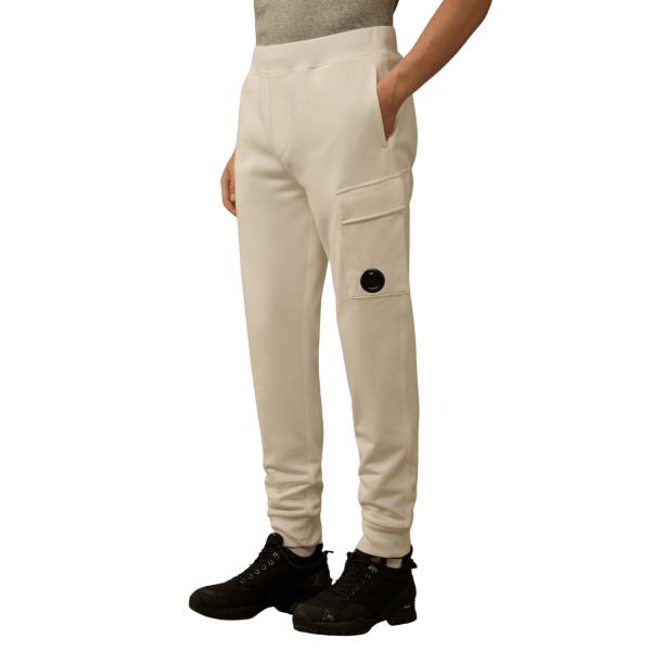 Pantalon survêtement CP COMPANY coton molleton relief diagonal blanc
