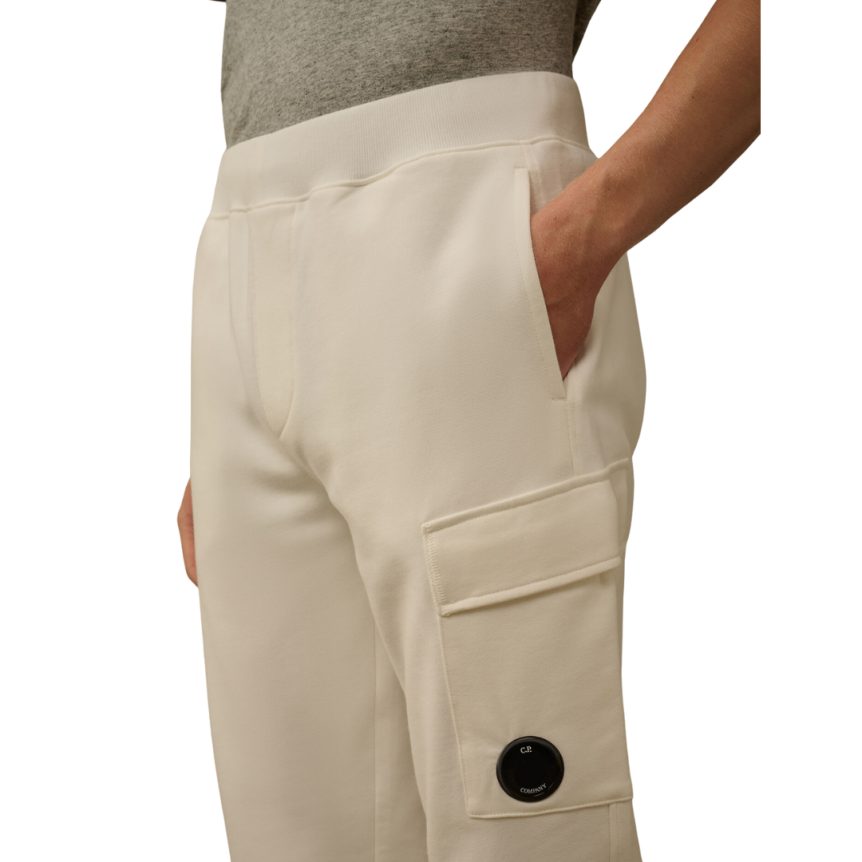 Pantalon survêtement CP COMPANY coton molleton relief diagonal blanc