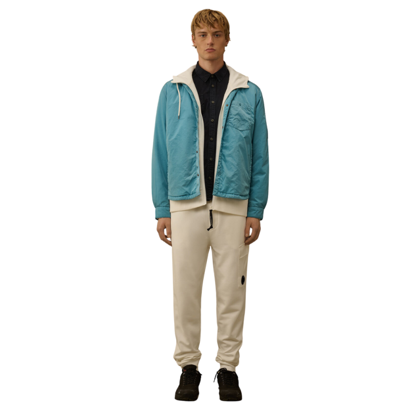 Pantalon survêtement CP COMPANY coton molleton relief diagonal blanc