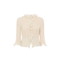 Pull court maille ajourée laine alpaga mohair soie écru volants
