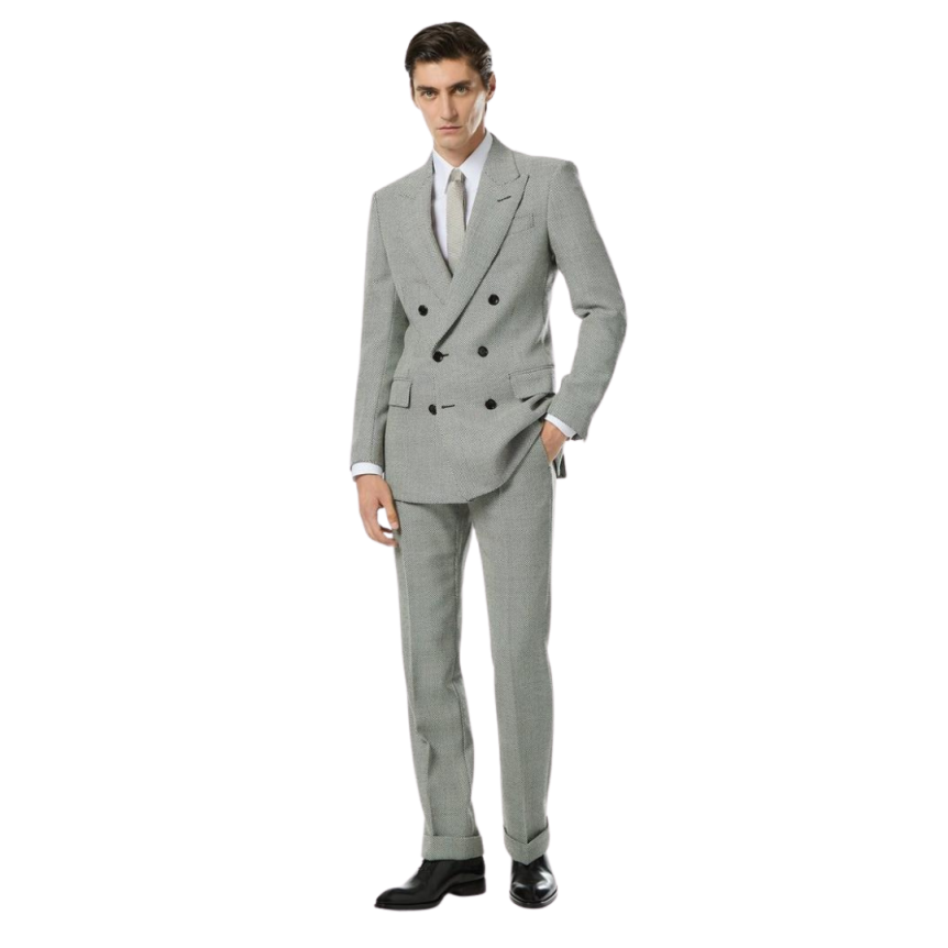 Veste croisée de costume TOM FORD laine vierge micro caviar gris