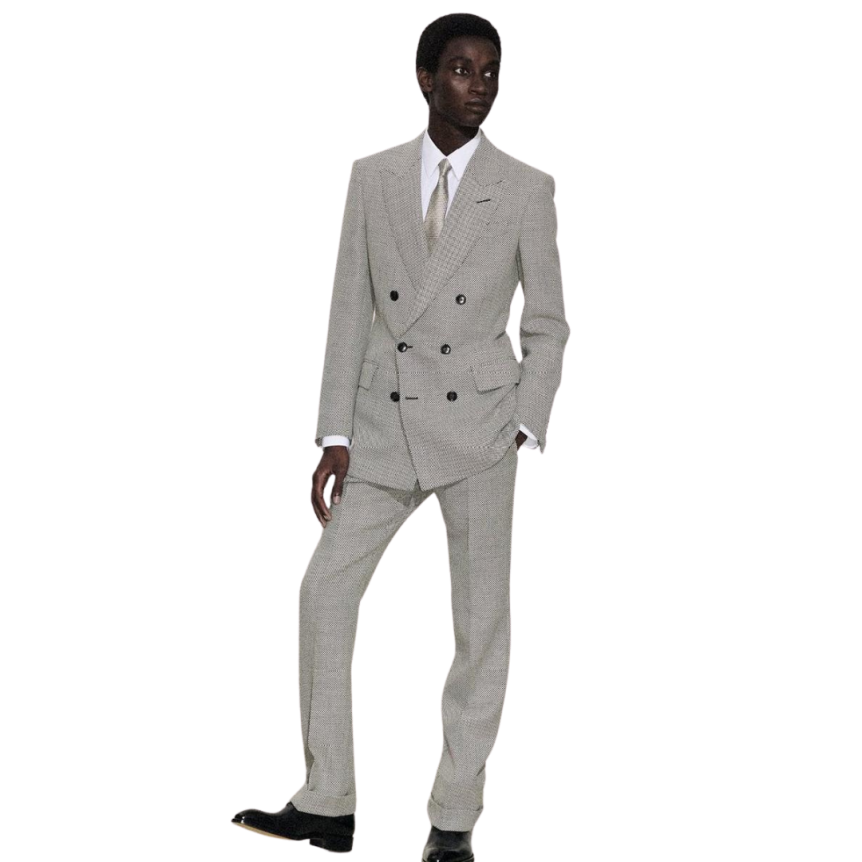 Veste croisée de costume TOM FORD laine vierge micro caviar gris