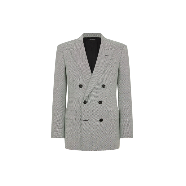 Veste croisée de costume TOM FORD laine vierge micro caviar gris