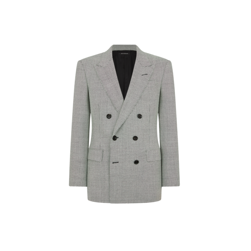 Veste croisée de costume TOM FORD laine vierge micro caviar gris