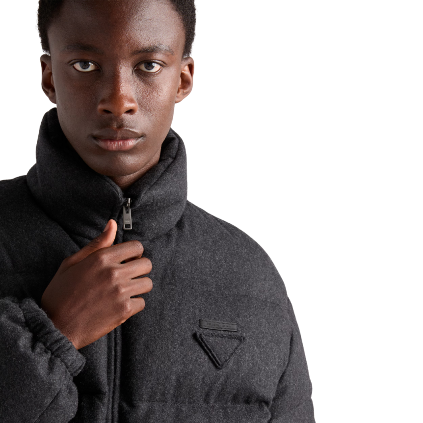 Doudoune PRADA cachemire recyclé flanelle gris anthracite