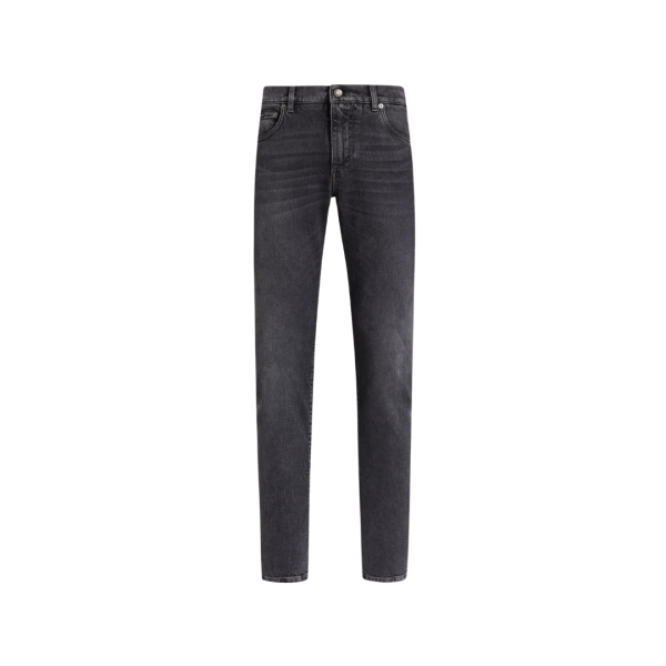 Pantalon jean DOLCE & GABBANA denim coton gris anthracite logo broderie