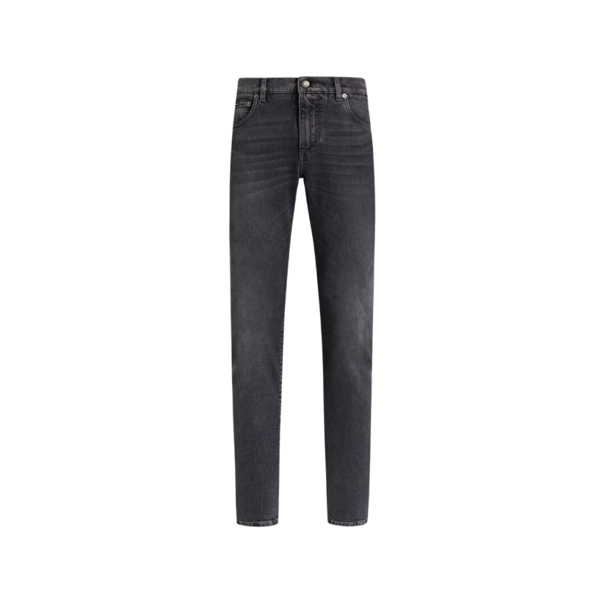 Pantalon jean DOLCE & GABBANA denim coton gris anthracite logo broderie