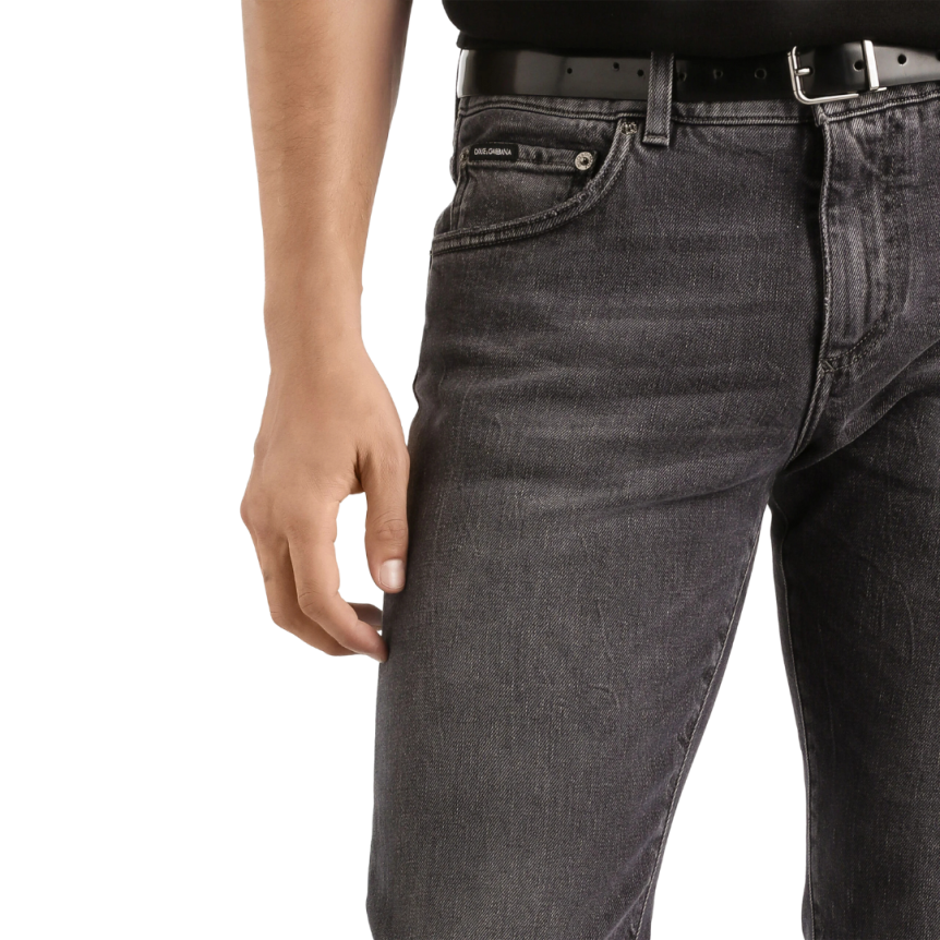 Pantalon jean DOLCE & GABBANA denim coton gris anthracite logo broderie