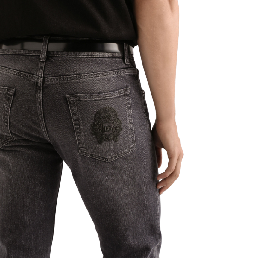 Pantalon jean DOLCE & GABBANA denim coton gris anthracite logo broderie