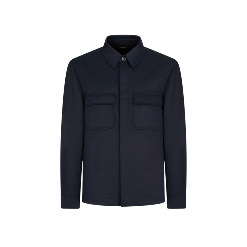 Surchemise sergé TOM FORD coton bleu marine poches plaquées rabat poitrine