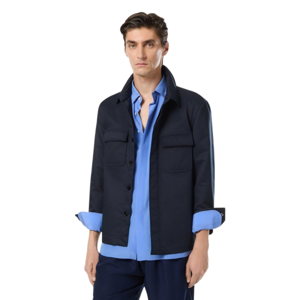 Surchemise sergé TOM FORD coton bleu marine poches plaquées rabat poitrine