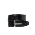Ceinture cuir veau embossé croco boucle T argent