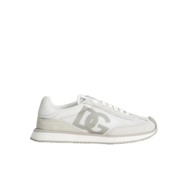 Baskets sneakers DOLCE & GABBANA Cushion cuir résille daim blanc logo DG gris