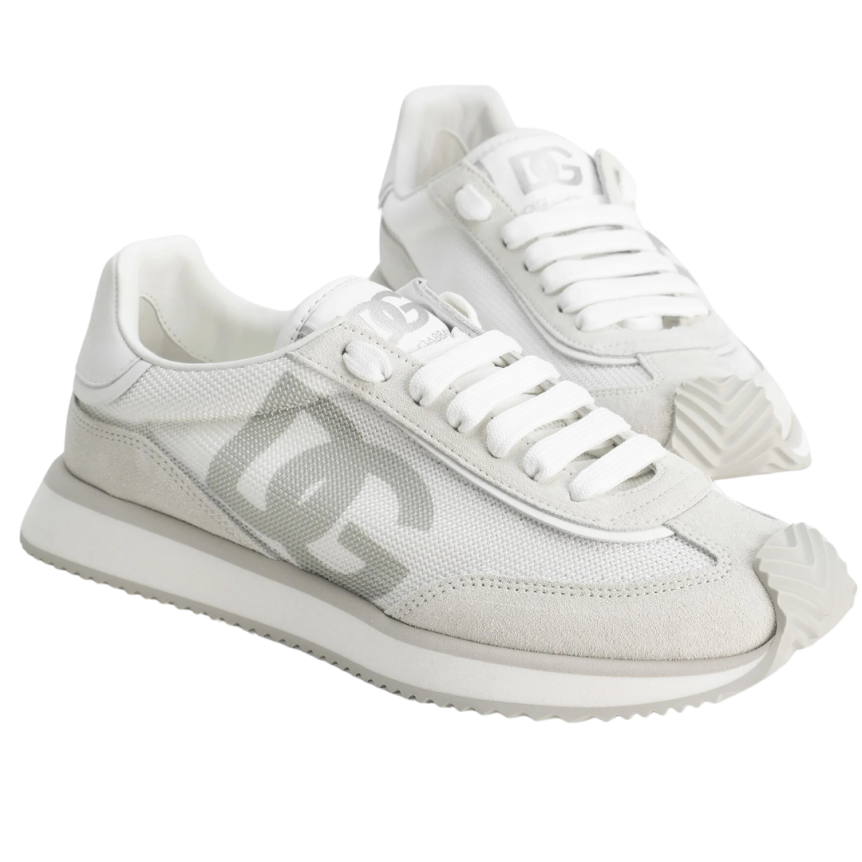 Baskets sneakers DOLCE & GABBANA Cushion cuir résille daim blanc logo DG gris