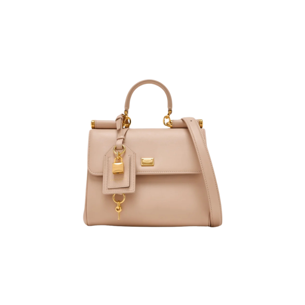 Sac porté main DOLCE & GABBANA My Sicily Petit cuir veau plongé rose poudré charms bandoulière