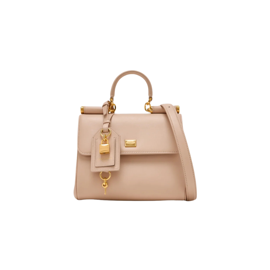 Sac porté main DOLCE & GABBANA My Sicily Petit cuir veau plongé rose poudré charms bandoulière