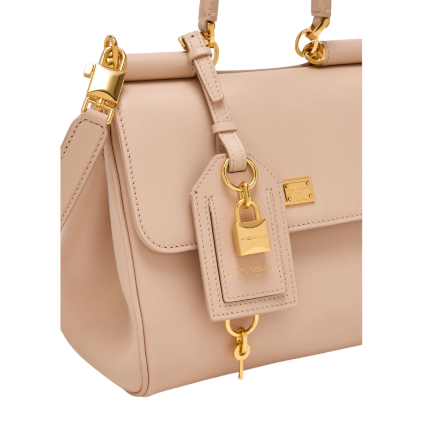 Sac porté main DOLCE & GABBANA My Sicily Petit cuir veau plongé rose poudré charms bandoulière