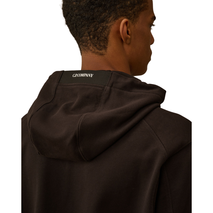 Sweat à capuche CP COMPANY polaire motif diagonal relief coton noir