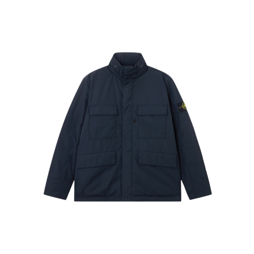 Veste à capuche STONE ISLAND Field jacket nylon rembourré déperlant bleu marine poches pression