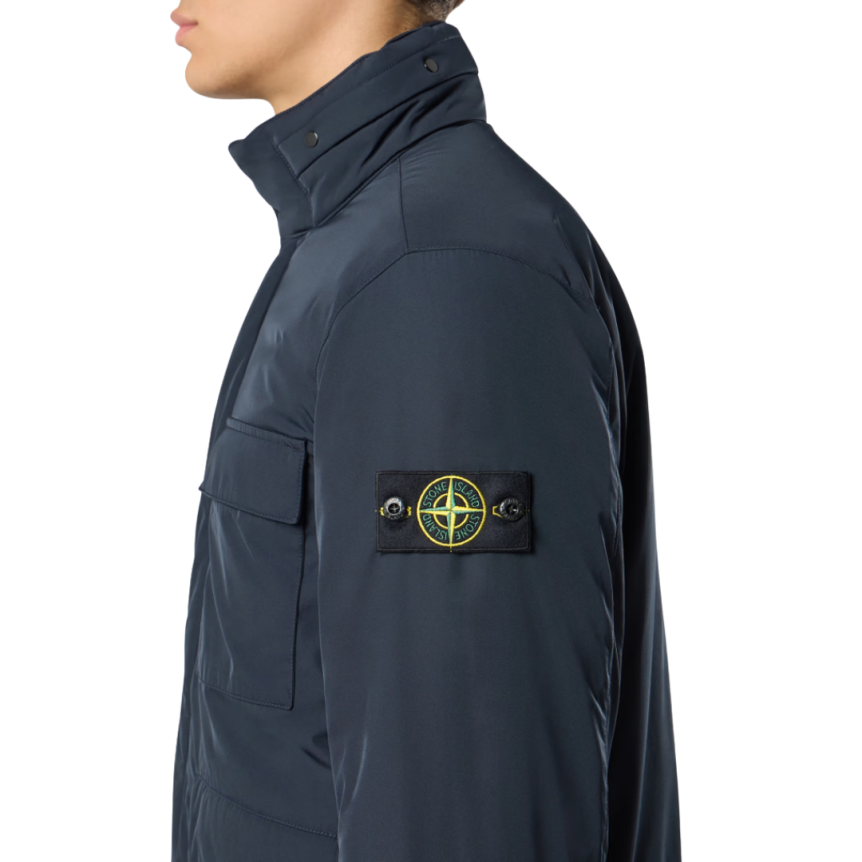 Veste à capuche STONE ISLAND Field jacket nylon rembourré déperlant bleu marine poches pression
