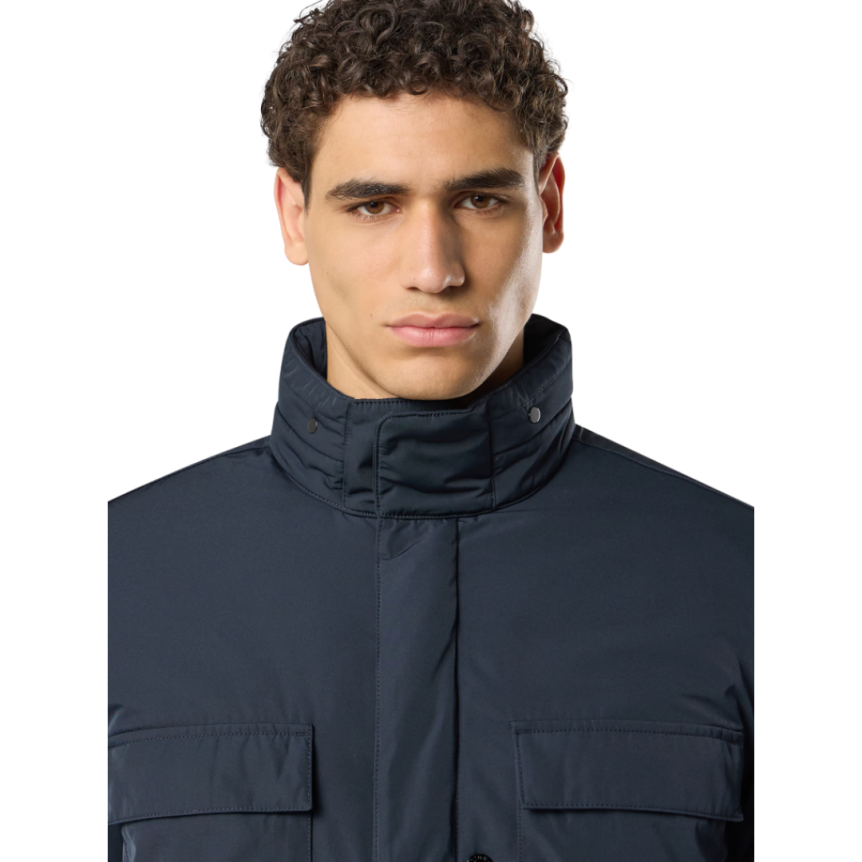 Veste à capuche STONE ISLAND Field jacket nylon rembourré déperlant bleu marine poches pression