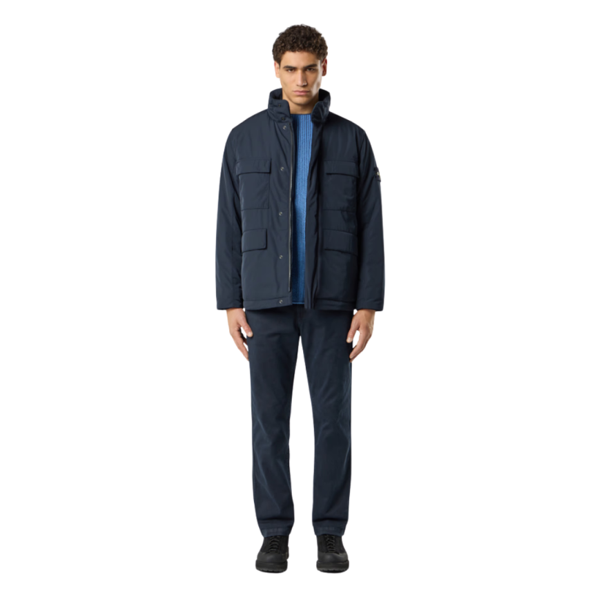 Veste à capuche STONE ISLAND Field jacket nylon rembourré déperlant bleu marine poches pression