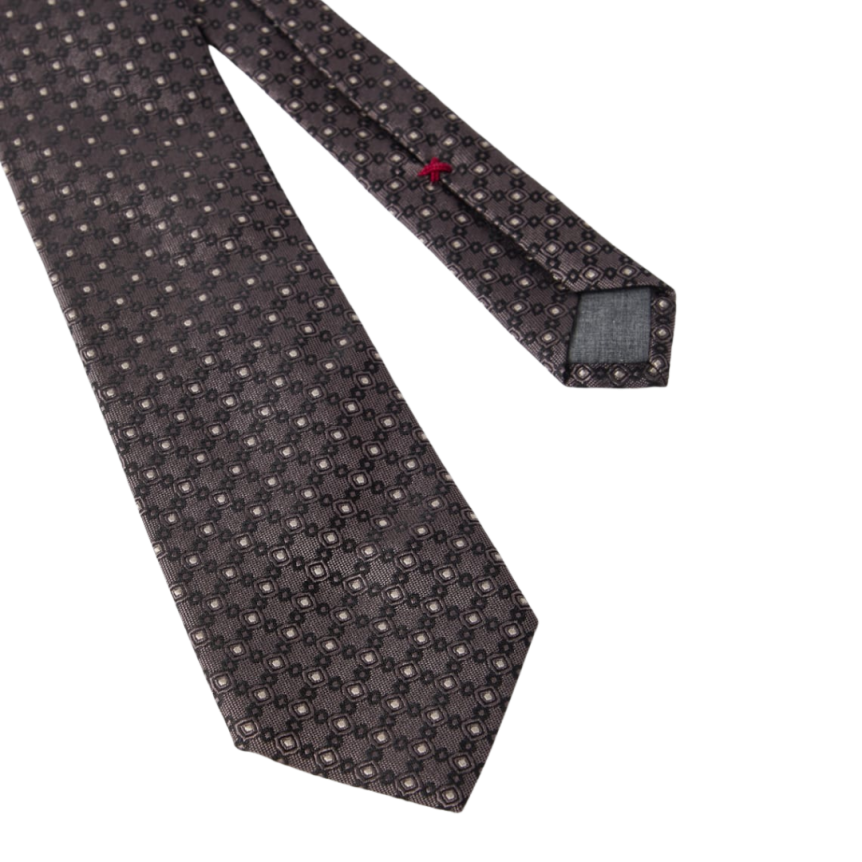 Cravate BRUNELLO CUCINELLI soie micro motif marron chocolat