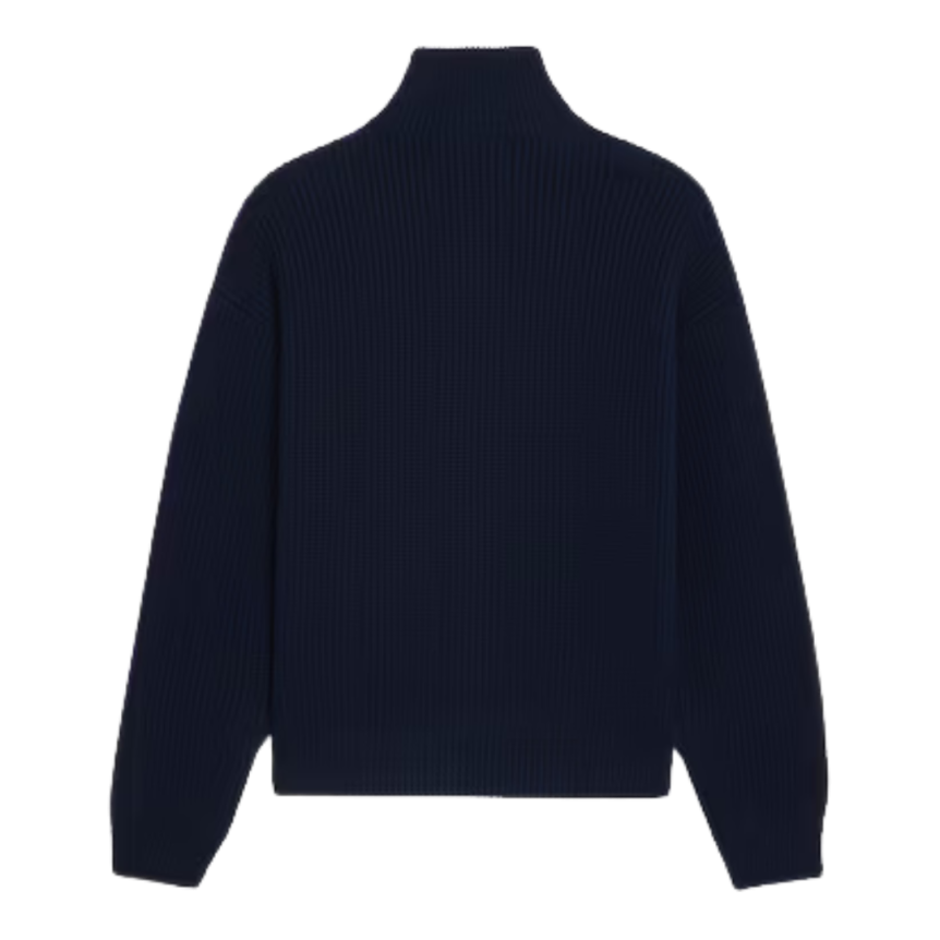 cardigan zippé col  CELINE laine côtelée bleu marine Triomphe Blanc