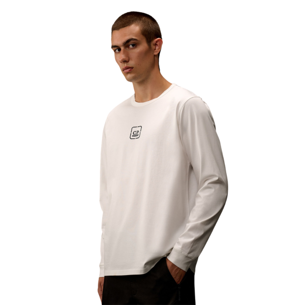 T-shirt col rond CP COMPANY coton blanc Gratte ciel dos Metropolis Collection