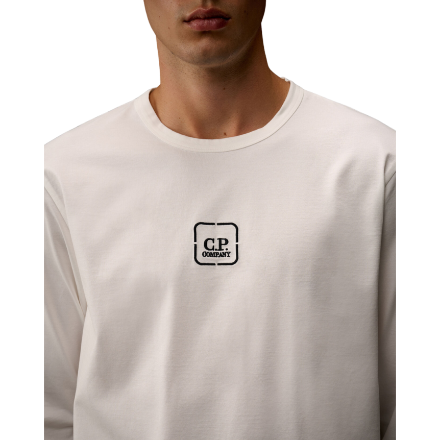 T-shirt col rond CP COMPANY coton blanc Gratte ciel dos Metropolis Collection