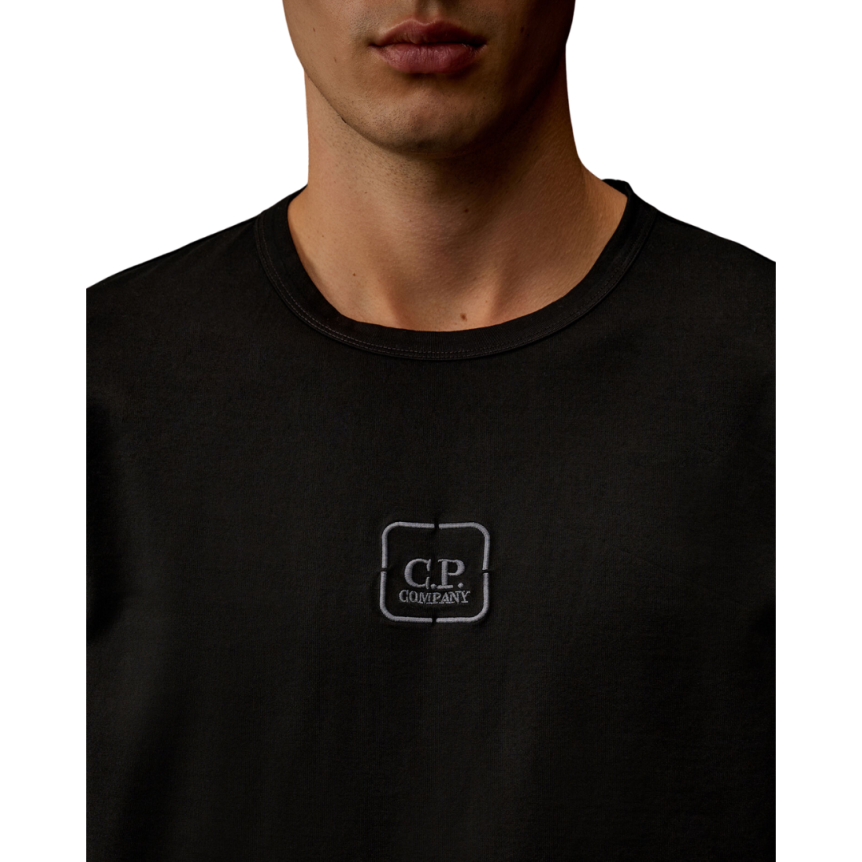 T-shirt col rond CP COMPANY coton noir Gratte ciel dos Metropolis Collection