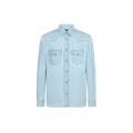 Chemise Western coton jean bleu ciel poche plaquée bouton nacre