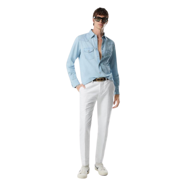 Chemise TOM FORD Western coton jean bleu ciel poche plaquée bouton nacre