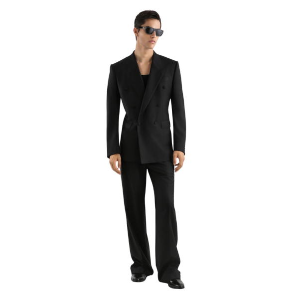 Veste  croisée costume DOLCE & GABBANA sergé laine bleu marine intérieur pois