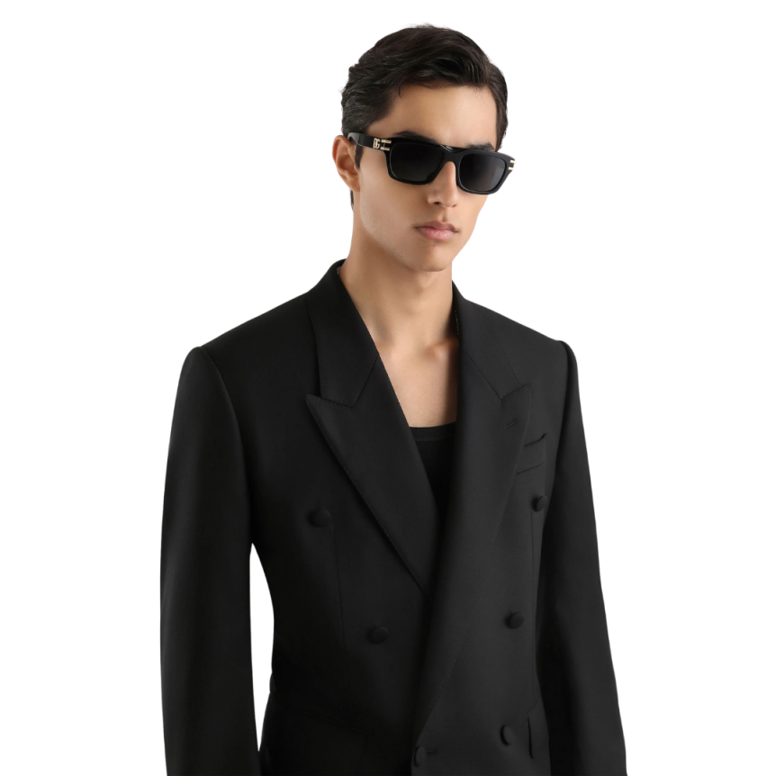 Veste droite costume DOLCE & GABBANA sergé laine bleu marine intérieur pois