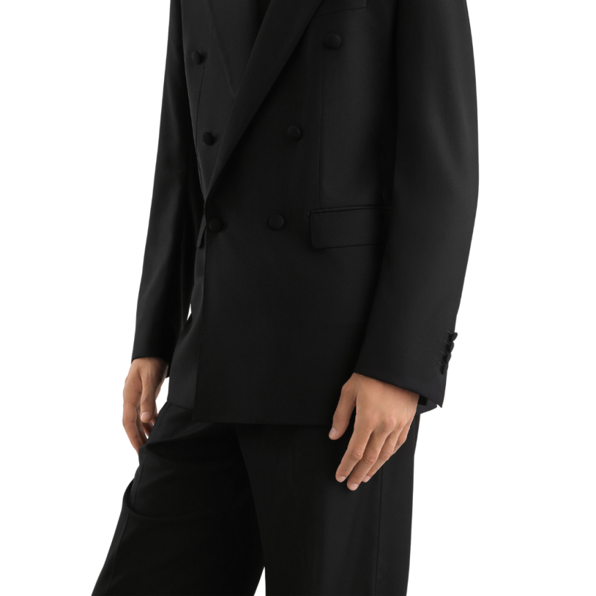 Veste  croisée costume DOLCE & GABBANA sergé laine bleu marine intérieur pois